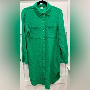 Magaschoni Emerald Green Casual Button Down Shirt Dress 100% Organic Cotton
